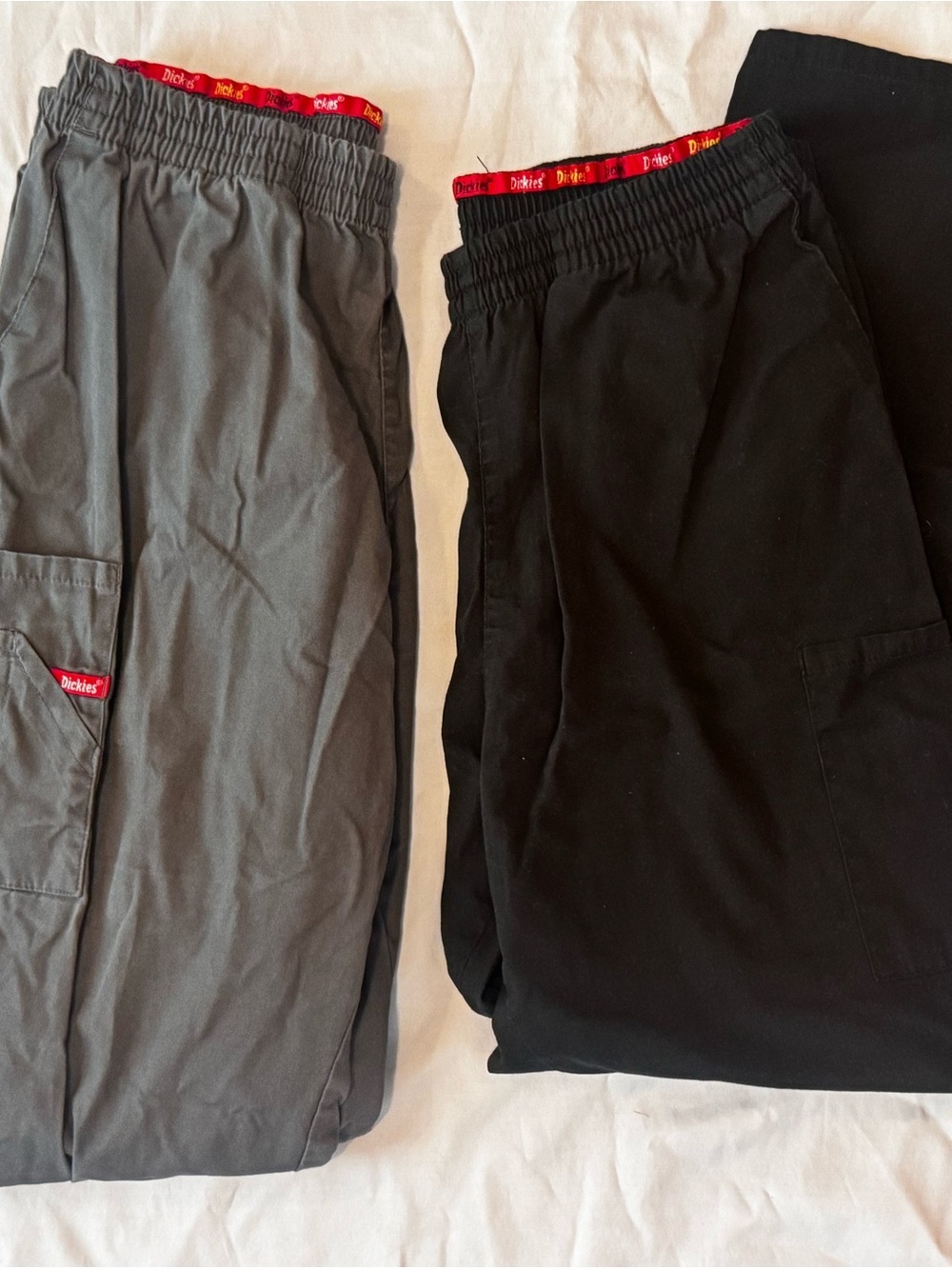 2 Pair Dickies Cargo Work Pants Black Gray Elastic Waist Size L